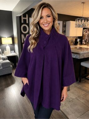 For Cynthia Purple Knit Cape Sweater Poncho Cardigan PXL